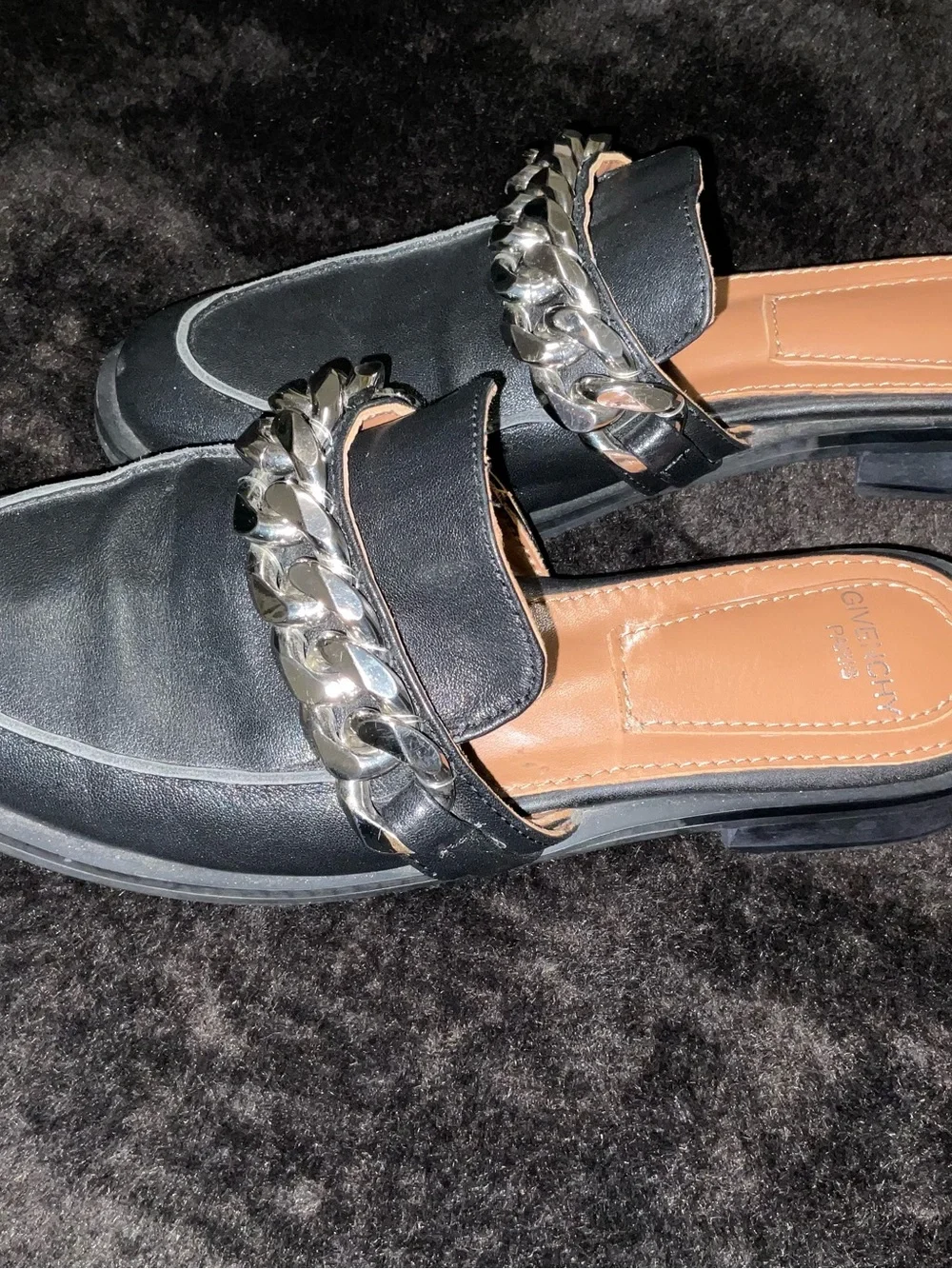 Givenchy Paris (Authentic) Mule Slides with Silver Decorative Chain - Picture 1 of 5